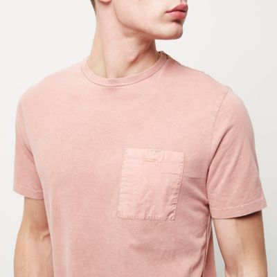 Pink washed pocket slim fit T-shirt